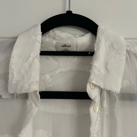 XXS Aritzia Wilfred White Sheer Floral Shirt Dress - Picture 4 of 4